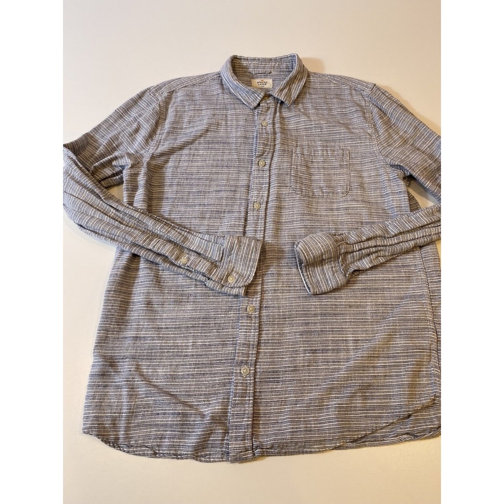 Marine Layer Shirt MensLarge Blue Gray Striped Button Up Long Sleeve Pocket